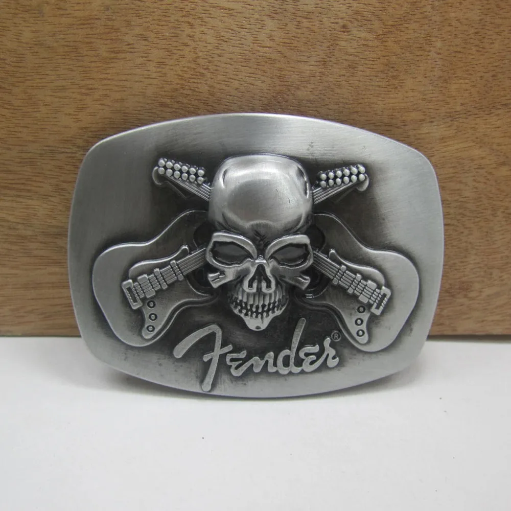 

BuckleClub zinc alloy retro western skulls double guitars jeans gift belt buckle FP-02194- for men 4cm width loop drop shipping