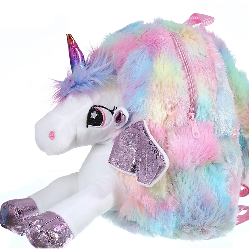 

Unicorn Fur Backpack Cute Children Zipper Schoolbag Mini Kid Toy Doll Backpack For Kidergarten New Unicorn plush backpack Bag