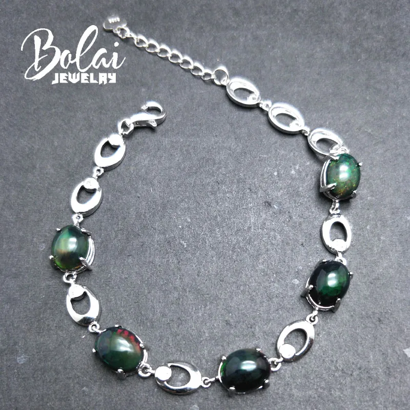 Bolaijewelry натуральный многоцветный черный опал браслет из драгоценных камней