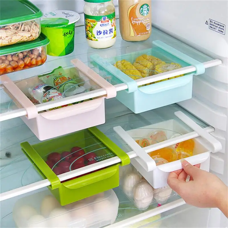 

Mini ABS Slide Kitchen Shelf Rack Holder Fridge Freezer Space Saver Organization Food Storage Box