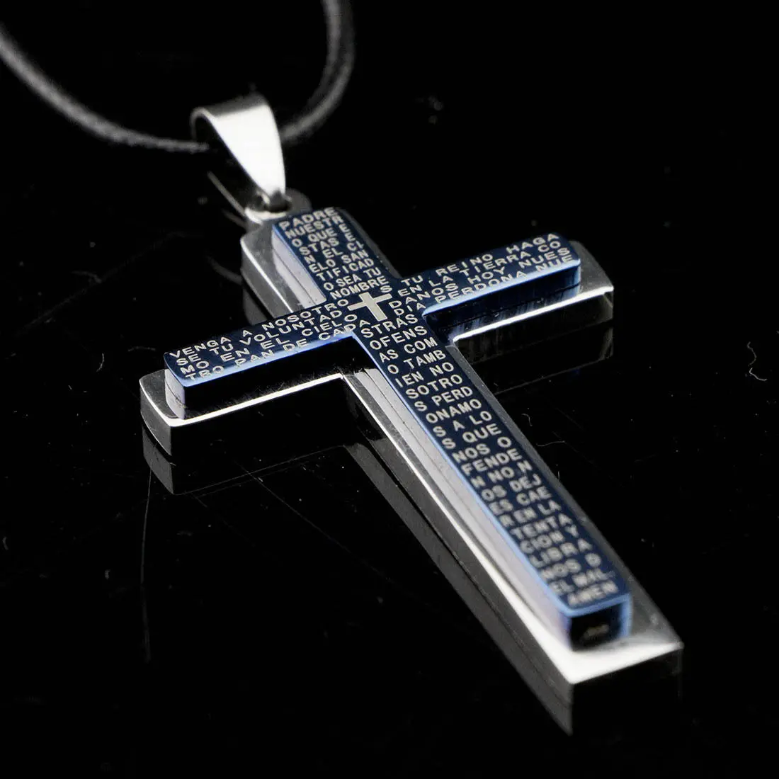 New Gift Unisex's Men Blue Silver Stainless Steel Cross Pendant