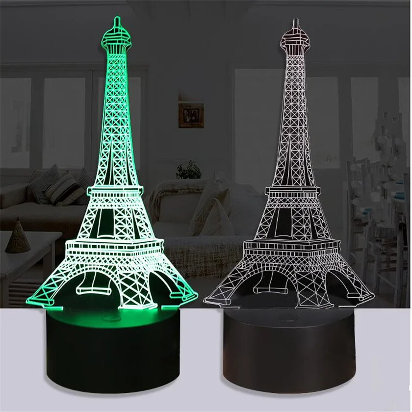 Novelty 3D Visual Led Night Lights Tower Desk Night Lamp Remote USB