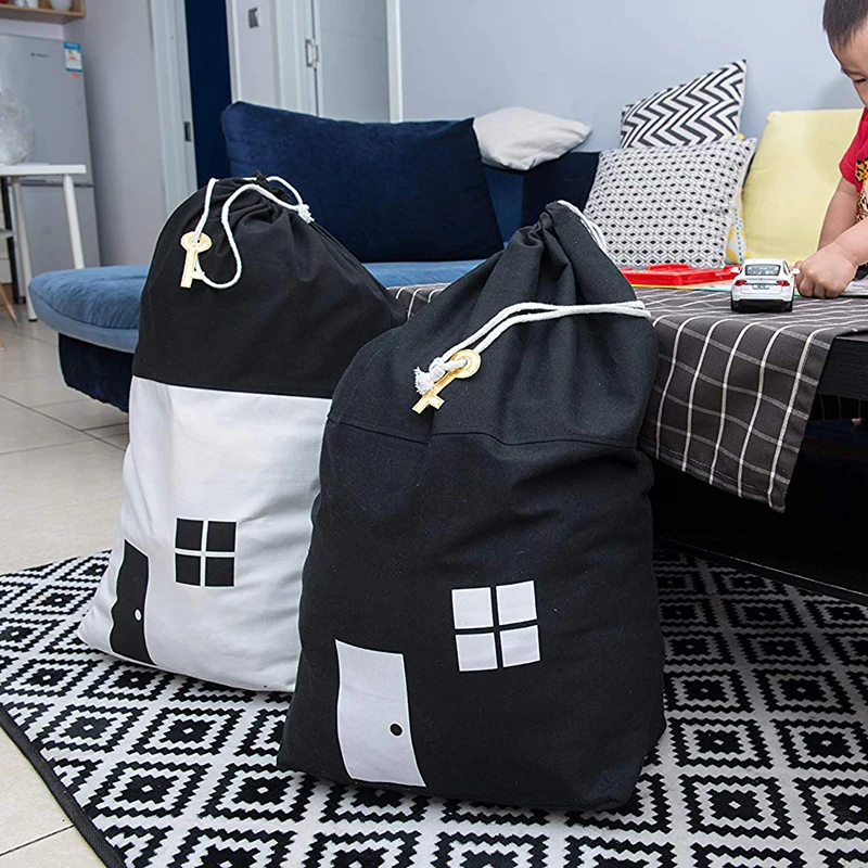 Cotton Canvas House Storage Bags Quick Pouch Organizer Drawstring Bag Tidy The Room for Children’s Toys Home Stuff One-Shoulde