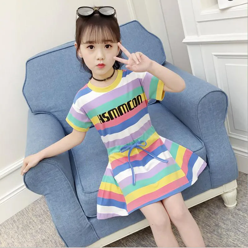 

2019 New Kids Dresses For Girls Ball Gown Striped Princess Dress 3-14 Years Old Girl Summer Fashion Cute Short Sleeve Dress