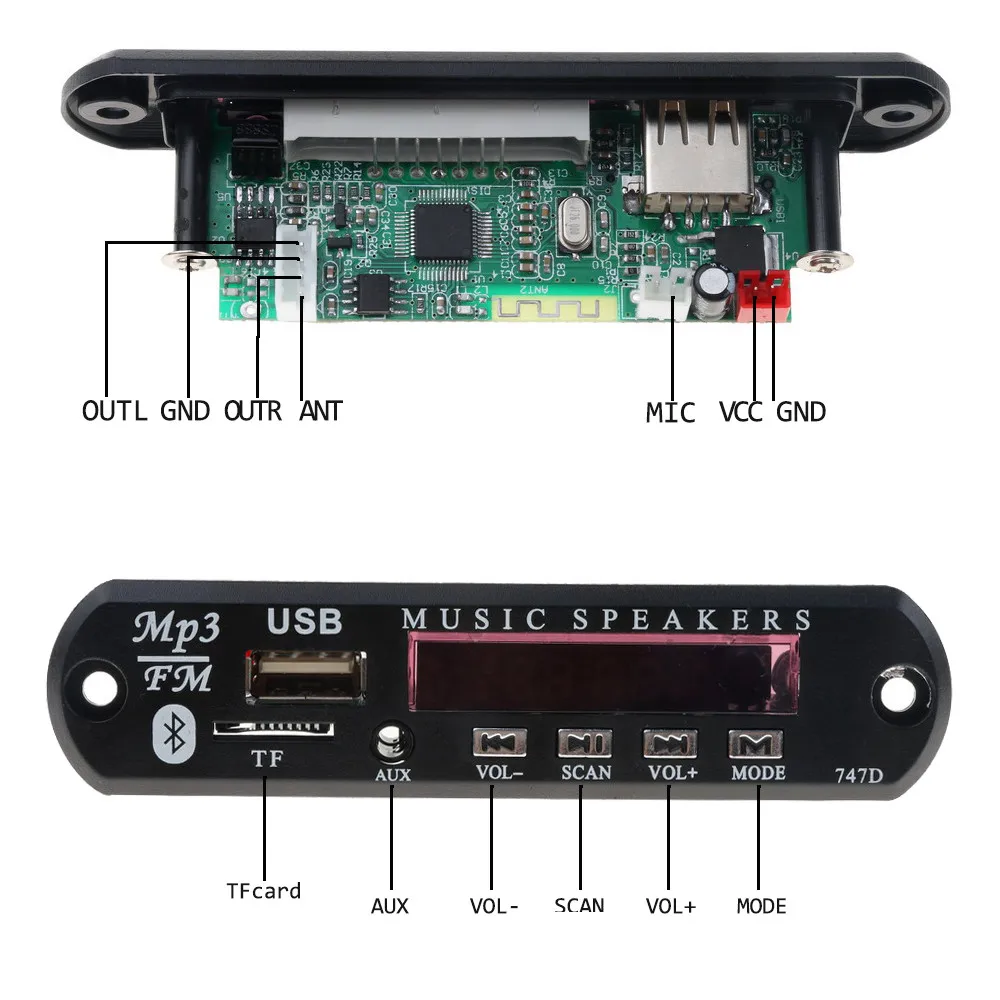 5 в 12 В Bluetooth громкой связи Mp3 плеер FM Радио беспроводной аудио приемник TF USB 3,5 мм AUX автомобильный аудио модификация комплект для динамиков