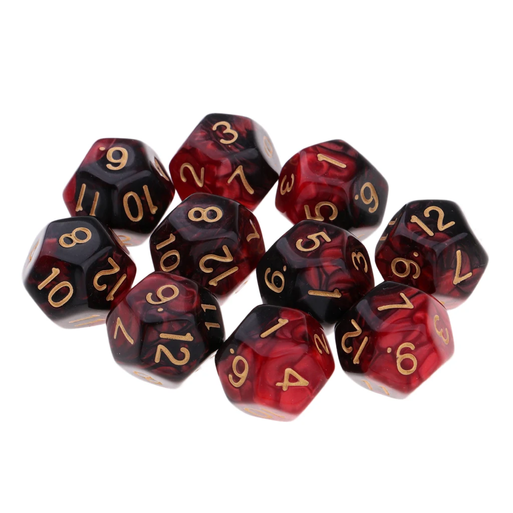 Pack of 10 Multi-sided Dice Polyhedron Dice Set D12 for D&D / TRPG Tabletop Game Role Playing Dices