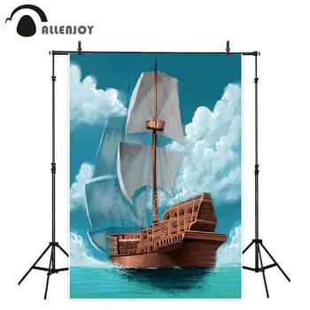 

Allenjoy sailing boat photography backdrop vintage painting ocean cloud background photocall photo shoot prop photobooth