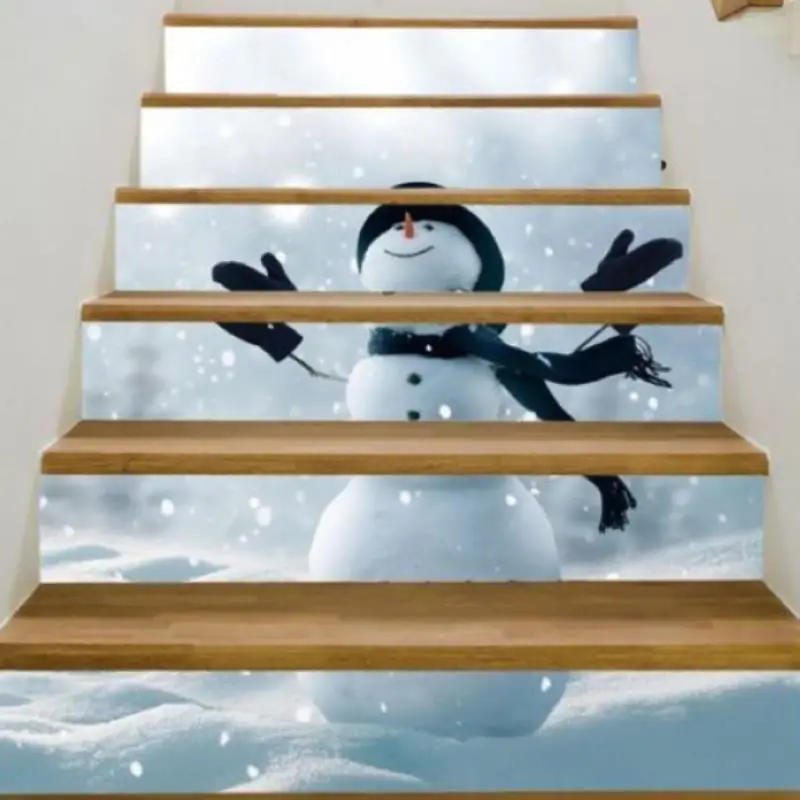 DIY 3D 6Pcs/set PVC Christmas Snowman Self-adhesive Stair Stickers Xmas Home Decor