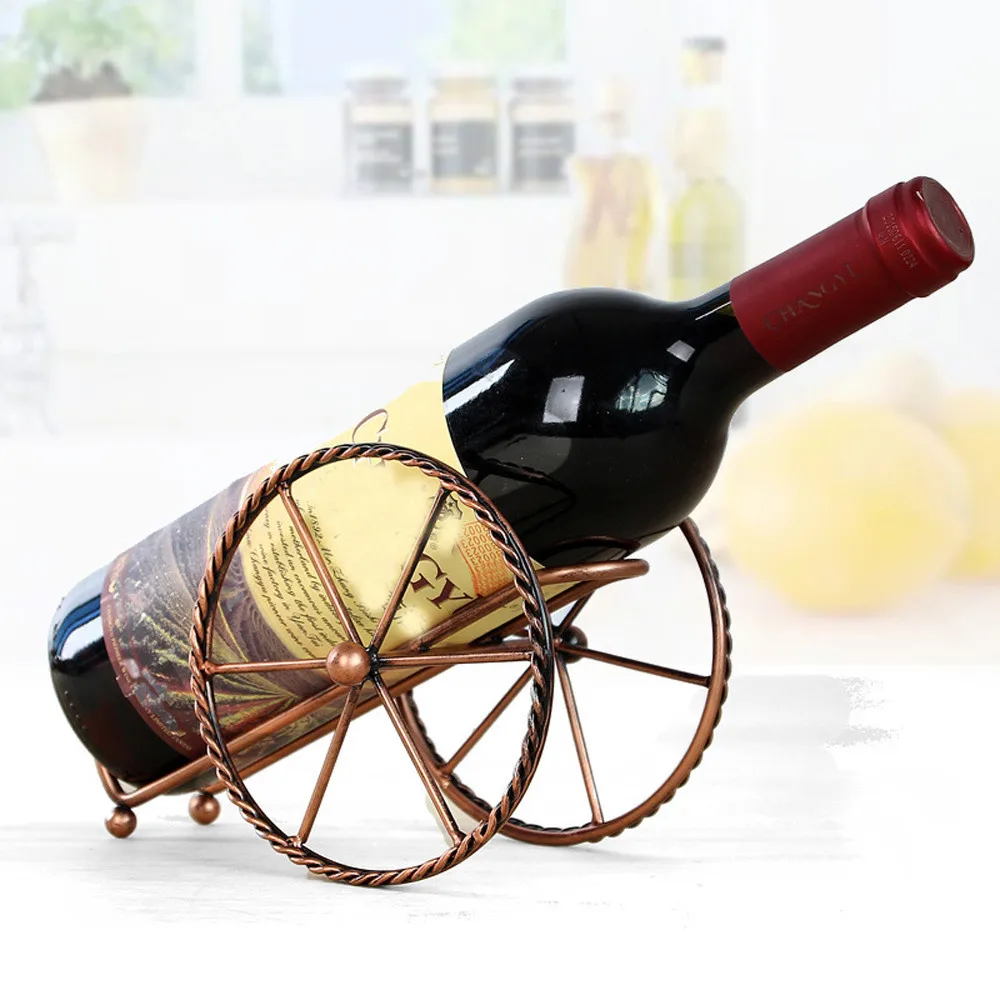 Европейский кованого железа красный винный шкаф Ретро трехколесный стеллаж для хранения дисплей полка творческий дом украшения ремесла# 40gy - Цвет: Коричневый