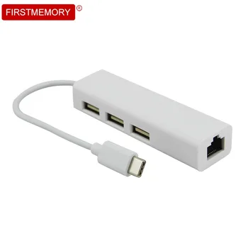 

USB 3.1 Type-C Hub 3 Ports USB Splitter with Ethernet Adapter USB-C to RJ45 Lan Network Card Adapter for Smartphone Macbook