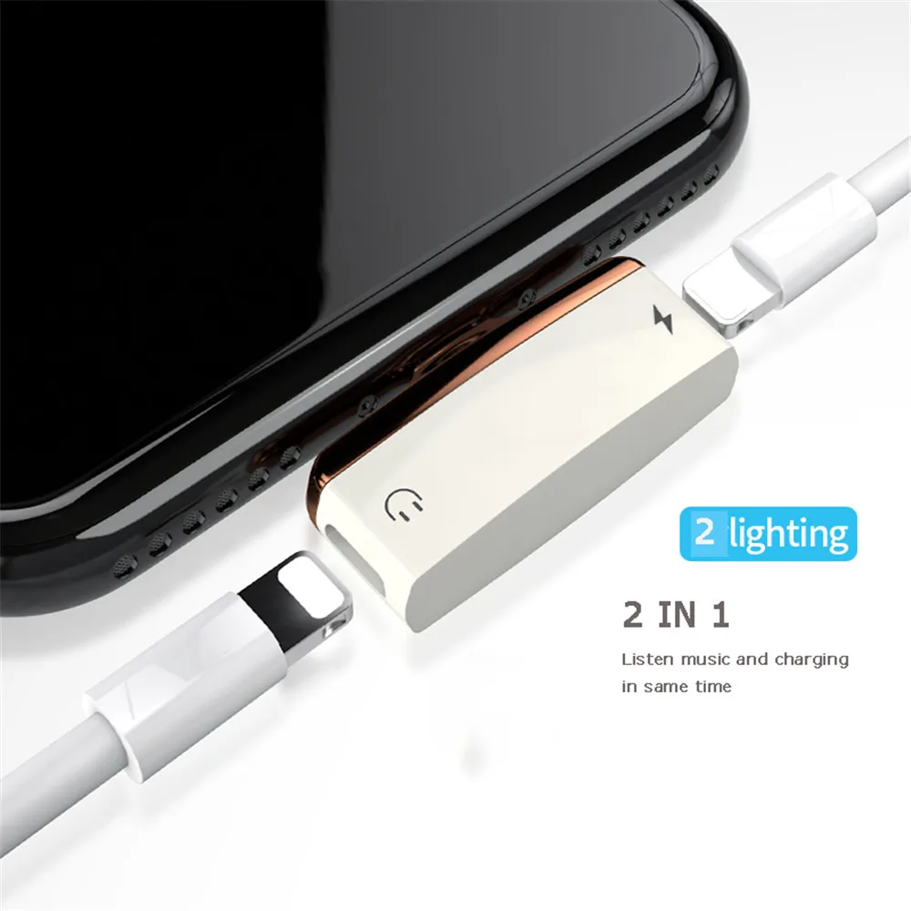 Kopen Audio Adapter Voor iPhone 7 7 Plus 8 8X Opladen Audio 2 in 1 Laadkabel Adapter Voor Lightning 3.5mm Jack 2.1A om oortelefoon