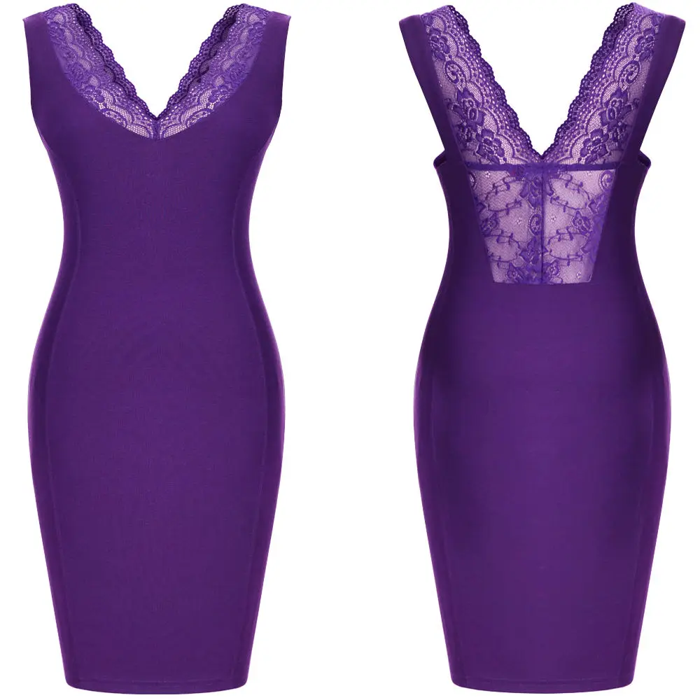 Sexy Women Purple Dress Sleeveless Halter Club Wear Party Pencil Elegant Bandage Dresses-in