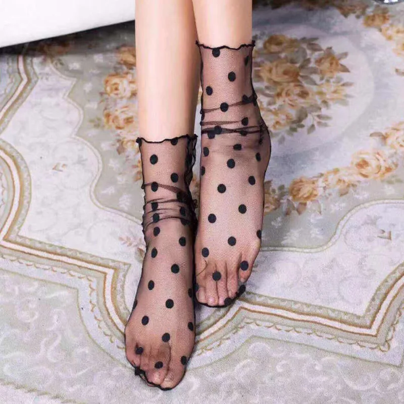 Новое поступление, женские сетчатые носки длиной по щиколотку с рюшами, кружевные короткие носки в сеточку, сексуальные носки с вышивкой - Цвет: Little