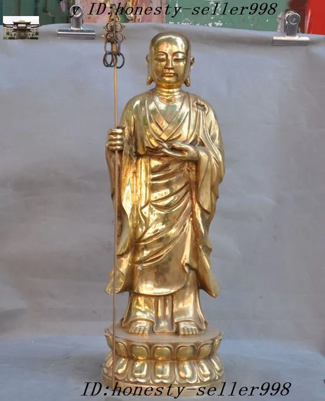 

Christmas Tibet Buddhism Temple Brass Jizo Bodhisattva Ksitigarbha Tang Monk Buddha Statue Halloween