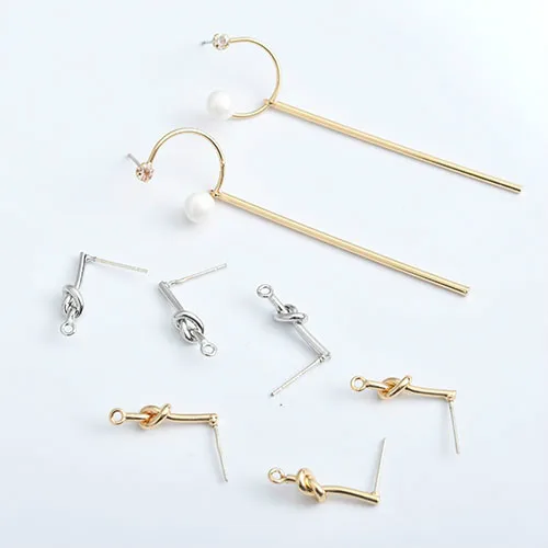 

Copper plated 18K real gold knot tying nail 925 silver ear needle simple temperament DIY Earrings accessories