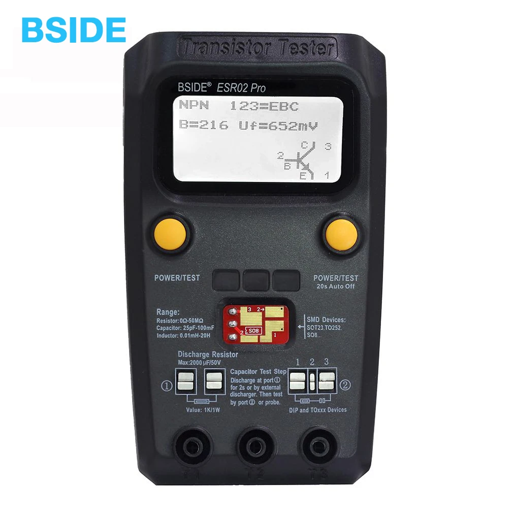 BSIDE ESR02 pro многоцелевой транзисторный тестер диодный Триод емкость резистор ЖК