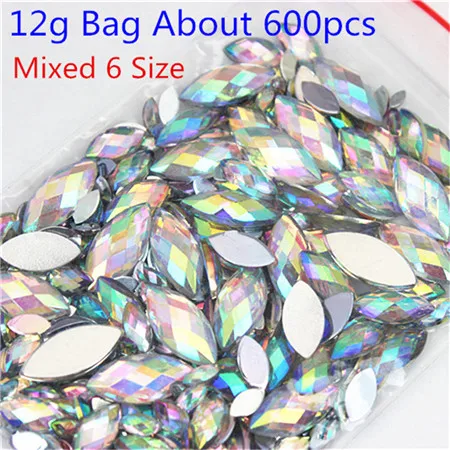 Multi Size  Acrylic Rhinestones Horse Eye Crystal AB Flat Back 3D Non HotFix Nail Art Decoration for Wedding Crafts MC80 