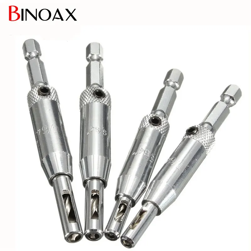 

BINOAX 4 Pcs Self Centering Hinge Hardware Drill Bit Set 5/64 7/64 9/64 11/64 HSS Wood Tool Hole Saw Cabinet Tool Set #ND01005#