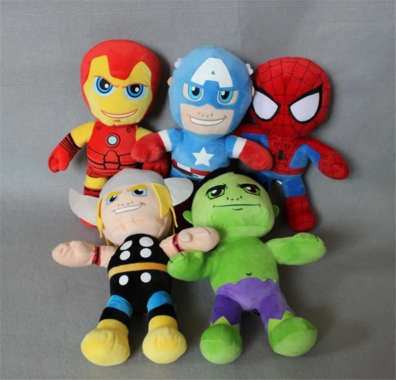 

30cm Q versions The Avengers Plush Dolls Iron man Spiderman Captain America Hulk Thor plush soft doll set