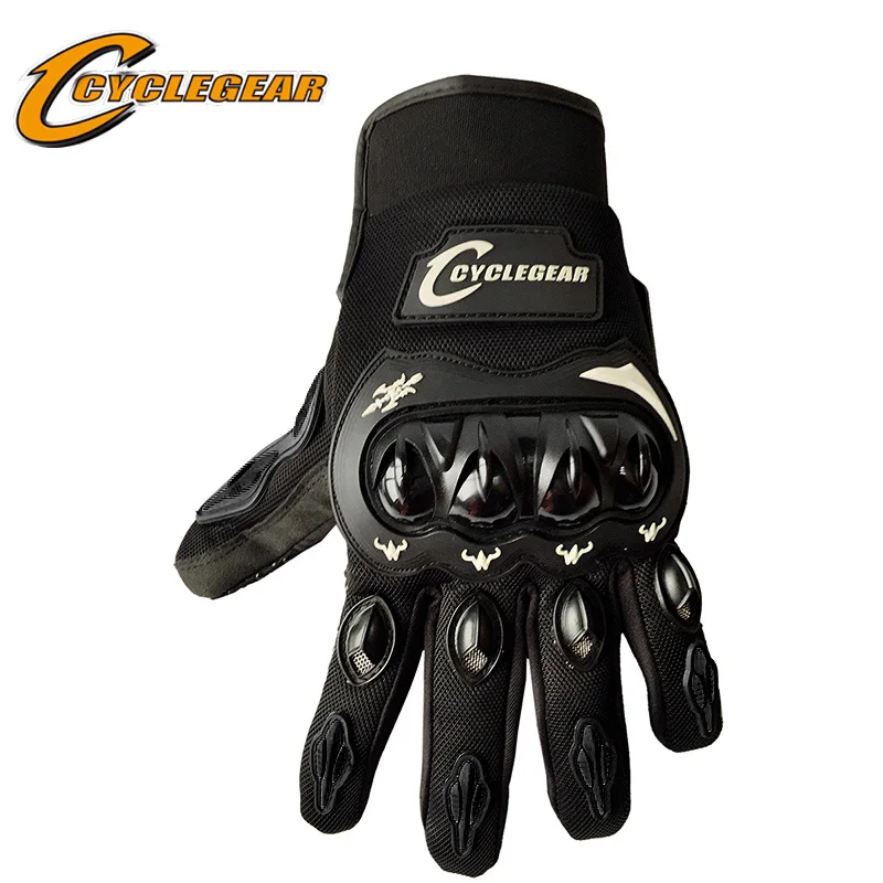 Breathable Motorcycle Full Finger Glove Screen-Touch Motocross Off Road Gloves ATV Racing Guante Black Gloves CYCLEGEAR CG666 - Color: black