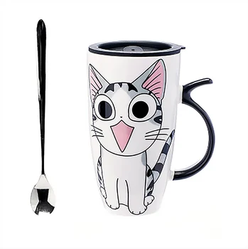 

600ml Cute Cat Style Ceramic Mugs with Lid & Spoon Cartoon Creative Moring Mug Milk Coffee Tea Unique Porcelain Cups nice gift