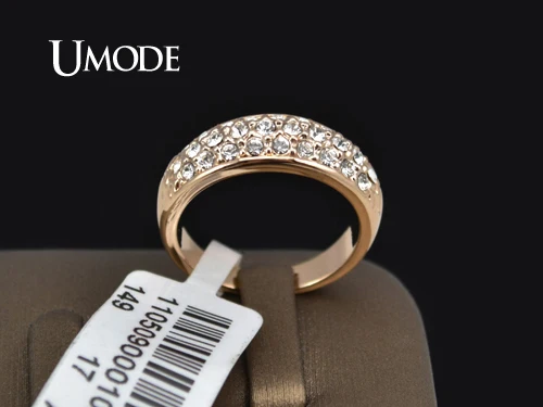 UMODE Классическое украшенное стразами кольцо с покрытием из розового золота 18к