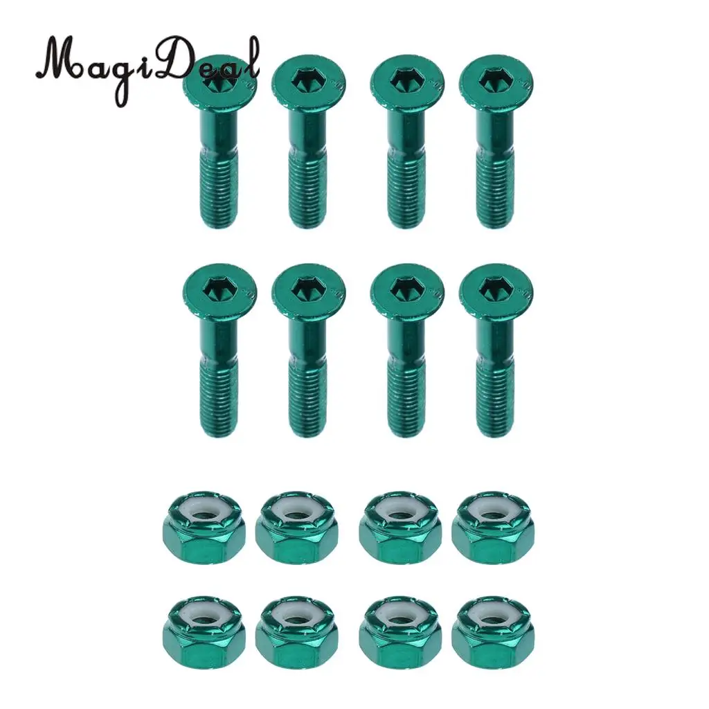 MagiDeal 8pcs Replacement Skateboard Truck Hardware Set Longboard Screws Bolts Green