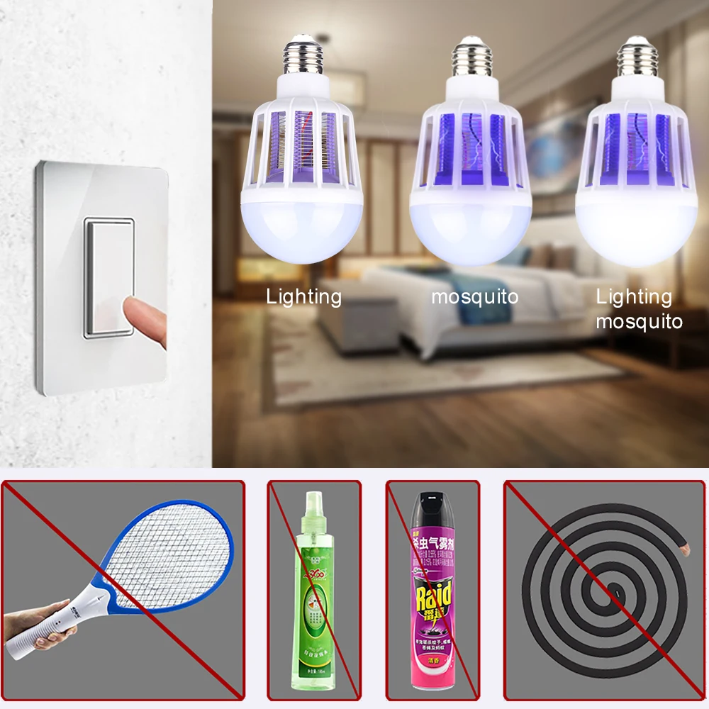 

AC175~220V LED Mosquito Killer Bulb E27/B22 Insect Anti Mosquito Repeller Light for Home Lighting Bug Zapper Trap Lamp HB