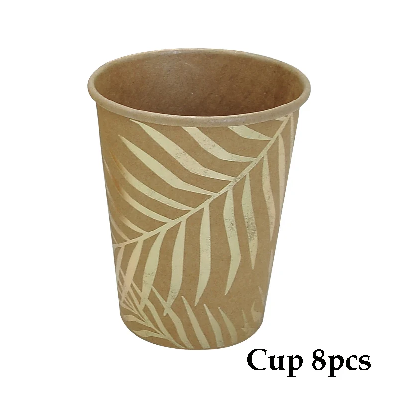 Золотая фольга одноразовая салфетка для посуды тропические Пальмовые Листья бумажные тарелки и стаканы для свадьбы, дня рождения - Цвет: cup 8pcs