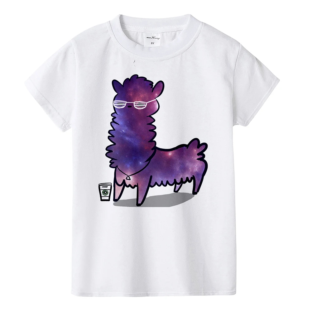 От 1 до 12 лет футболка для девочек детская футболка для девочек с забавным милым рисунком ламы летняя стильная одежда для малышей Lama glama - Цвет: KA77-KSTWH-
