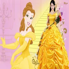 Belle Princesa Cosplay de la belleza y la bestia Belle de Halloween vestir falda guante amarillo piso de la falda del pompón de la falda