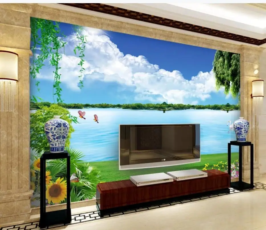 wall mural photo wallpaper Blue sky white clouds grassland 3d murals wallpaper for living room wall mural photo wallpaper Blue sky white clouds grassland 3d murals wallpaper for living room