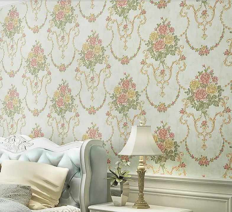 

European Style Retro Pastoral Relief 3D Wallpaper Living Room Tv Background Walls Non-Woven Fabric Flower Wall Paper In Rolls