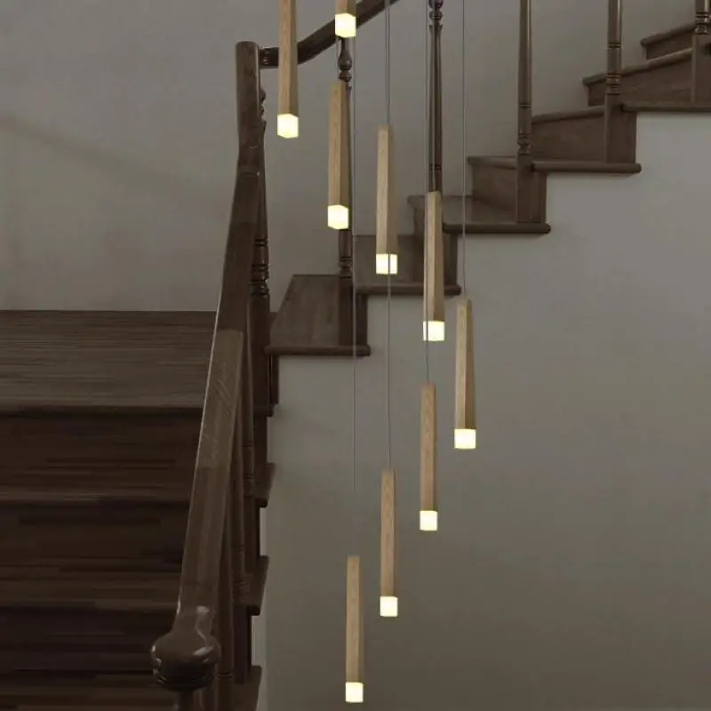 Italy Style Large Wooden Staircase Light Led Luminaria Villa Large Wooden Staircase Light Led