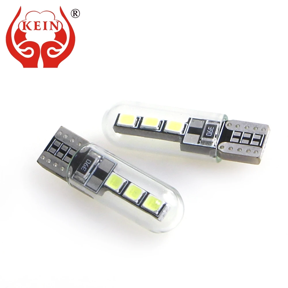 

KEIN 50PCS W5W LED t10 led car Bulb 194 168 Glass 6SMD 2835 Auto Side Wedge Reading License Plate Vehicle Signal Lights Lamp12V