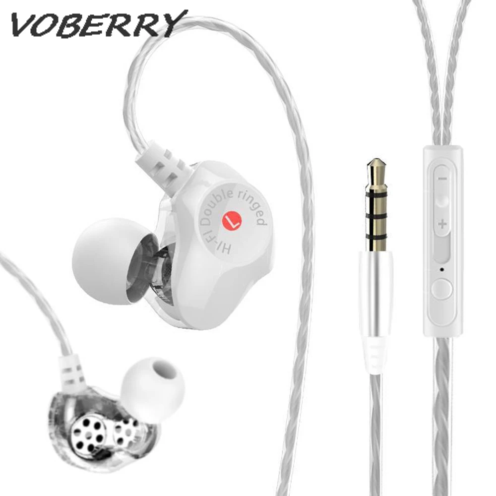 VOBERRY HIFI наушники двойной Динамический драйвер ухо телефон супер бас стерео гарнитура с микрофоном проводные наушники