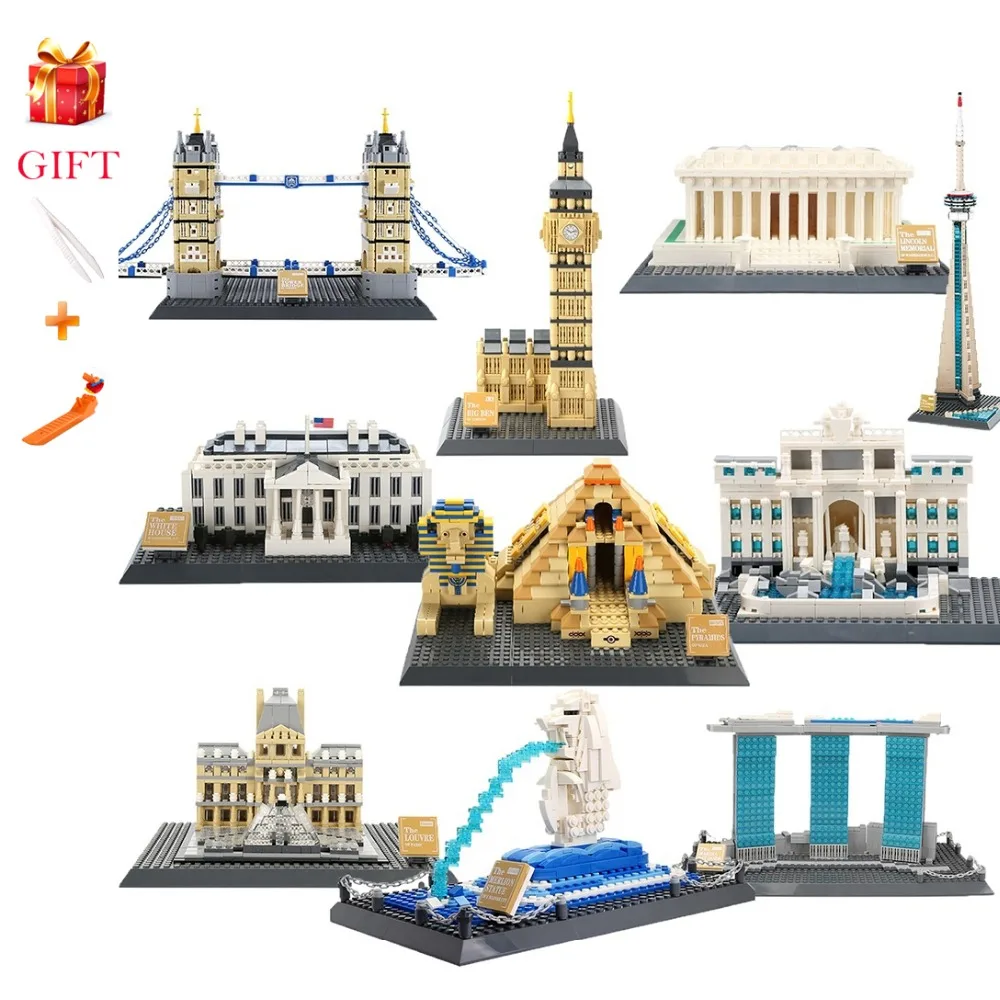 LegoING Famous Architecture Building Blocks Compatible legoing City London Paris Town Bridge kids Toys Gifts Blocks Set