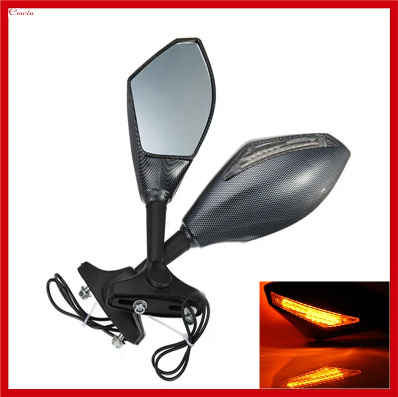 New Fiber Color Pair Motorcycle LED Turn Signal Light Indicator Mirror Rear View Side Mirror For