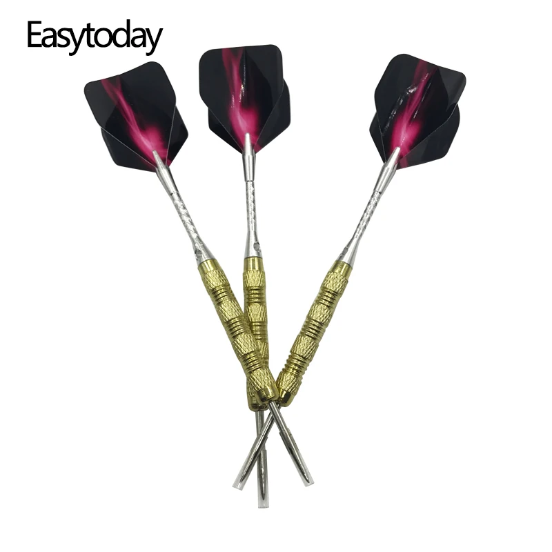 Easytoday 3Pcs/set Steel Tip Darts Professional Pijlen Metal Barrel Pattern Shaft Aluminum Plastic Darts Flights Games