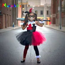 Harley Quinn/Детский карнавальный костюм; платье-пачка для девочек с повязкой на голову; Детские праздничные платья на день рождения; Хэллоуин; рождество; лето