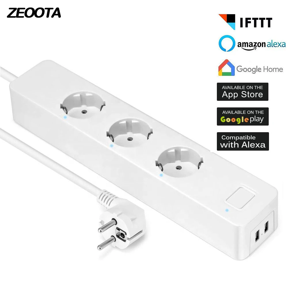Дешево Wi Fi Smart мощность полосы стабилизатор напряжения 3 AC Розетка стандарта евроcоюза с USB Outelts Homekit работать Amazon Alexa эхо Google дома IFFT