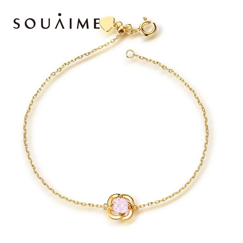

SOUAIME Topaz Powder Crystal Garnet Silver Bracelet 14K Gold For Women Fashion Lady Festival Gift Sterling-silver-jewelry