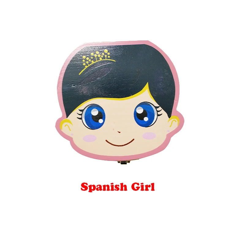 Английский/испанский деревянный ящик для детских зубов, органайзер для хранения молочных зубов, пуповина, Lanugo, сохранить, собрать Детские сувениры, подарки - Цвет: Type E Spanish Girls