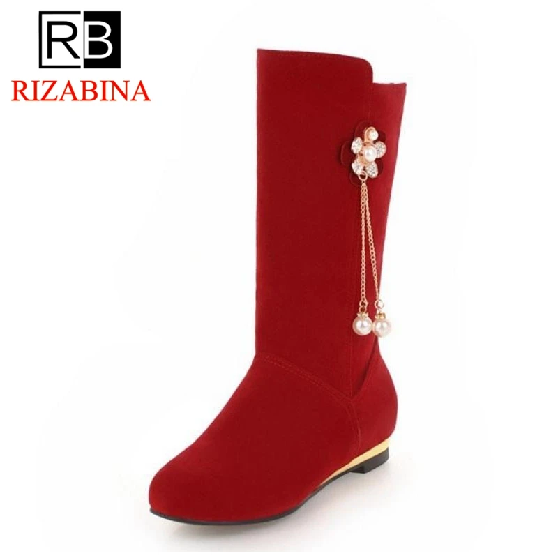 RizaBina/пикантные женские сапоги до середины икры обувь на плоской подошве