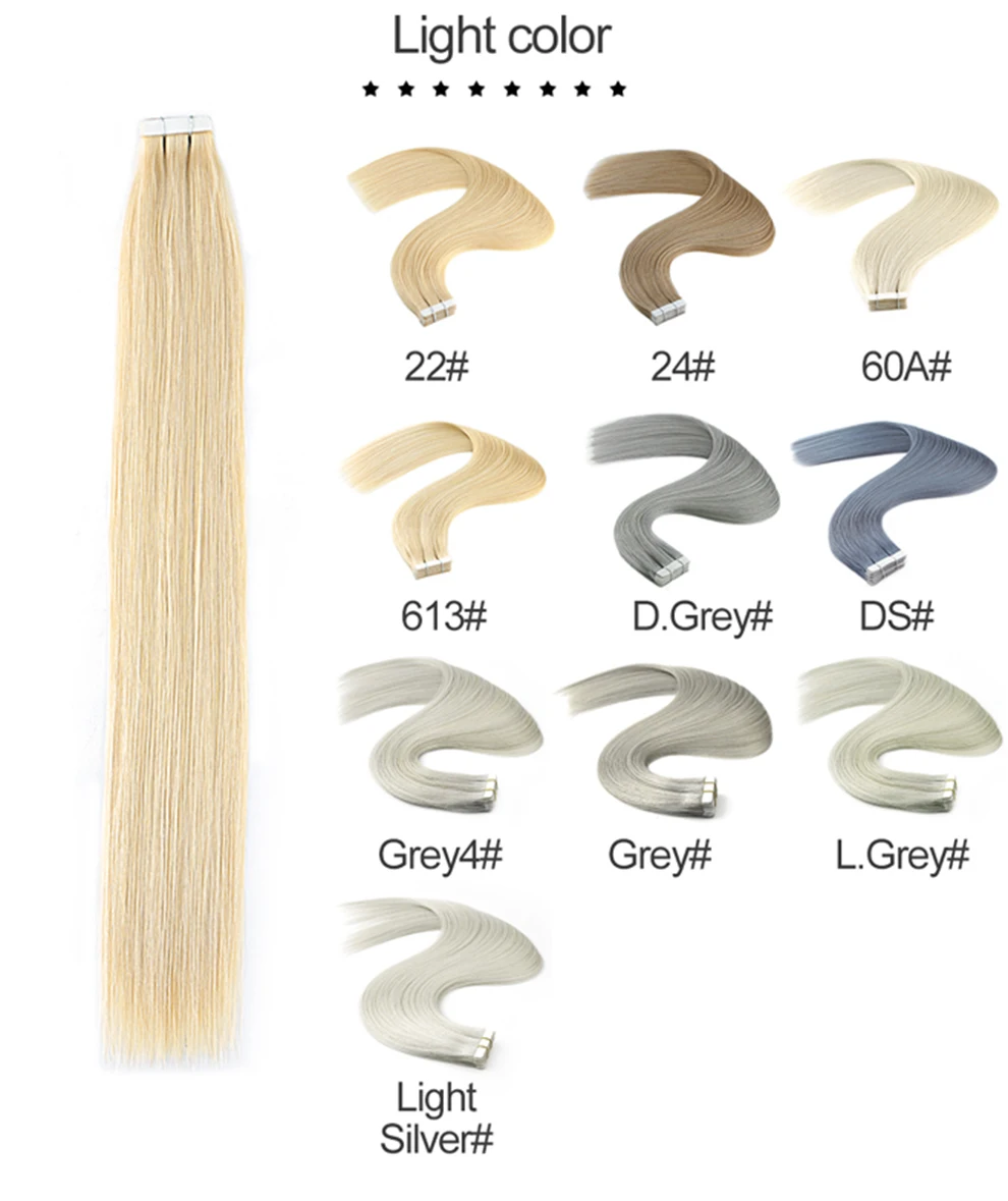 K.S WIGS Remy Tape In Human Hair Double Drawn Straight Seamless Skin Weft Hair Extensions 16'' 20'' 24'' 10pcs/pack