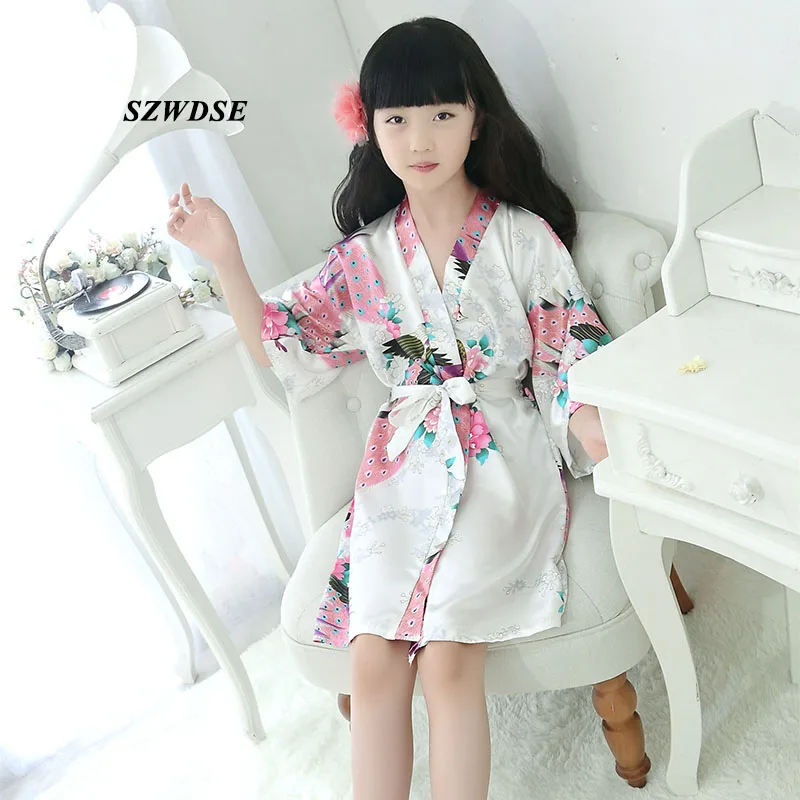 Kids Robe Satin Children Summer Kimono Bath Robes Bridesmaid Flower