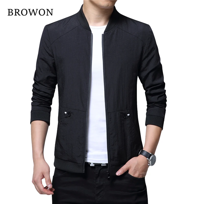 

BROWON Brand Spring Autumn Fashion Bomber Jacket Men Baseball Jacket and Coats Stand Collar Black Jacket Slim Fit Plus Size 4XL