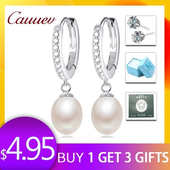 Top Quality 100% Natural Freshwater Pearl Water Drop Earrings Fashion Elegant Party Zirconia Silver 925 Jewelry Women's gift