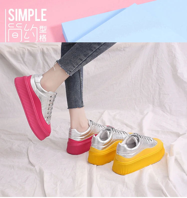 Zapatillas mujer 2019 żółty czerwony moda mieszane kolory buty damskie trampki cekiny grube dno tenis feminino MS-80 -