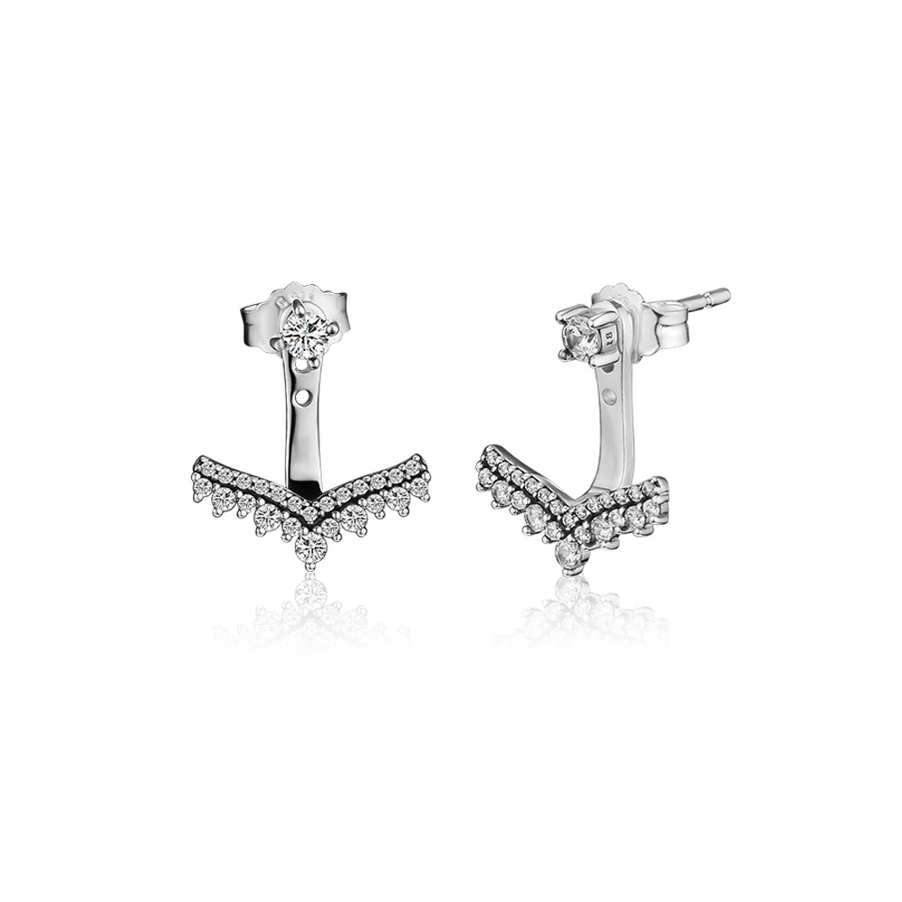 

925 Sterling Silver Jewelry Princess Wish Stud Earrings High Quality Clear CZ Earring for Women Fashion anti-allergy earrings